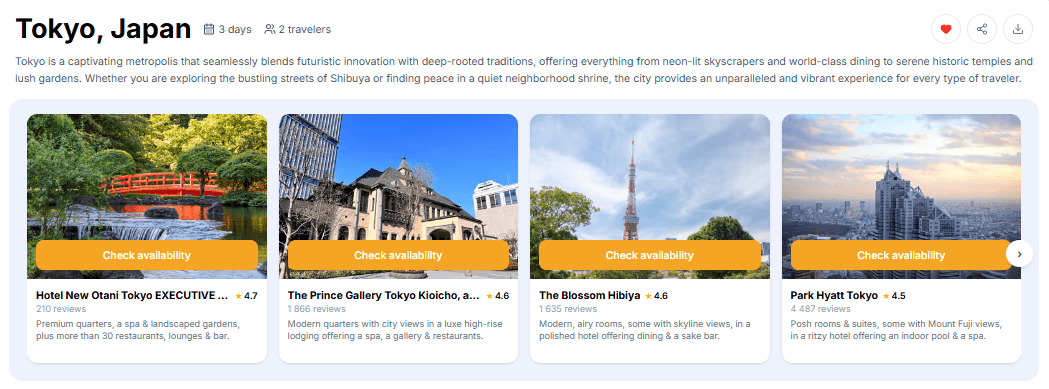 TripStone hotel recommendations for Tokyo