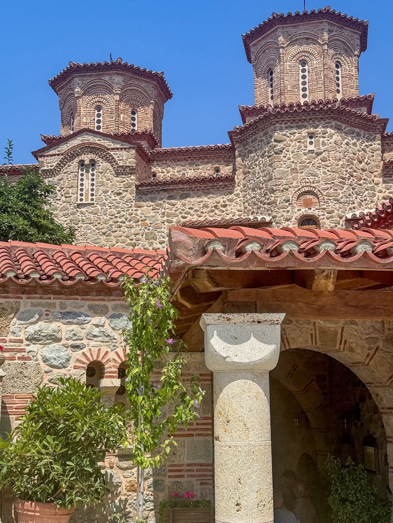 Meteora monasteries surrounded by mist and mountains, Greece
