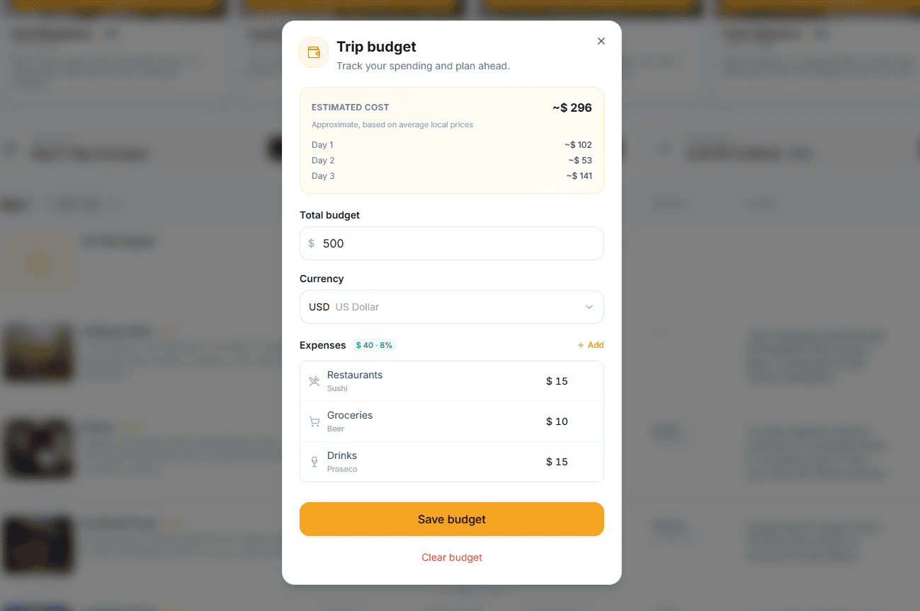 Full budget modal with all fields
