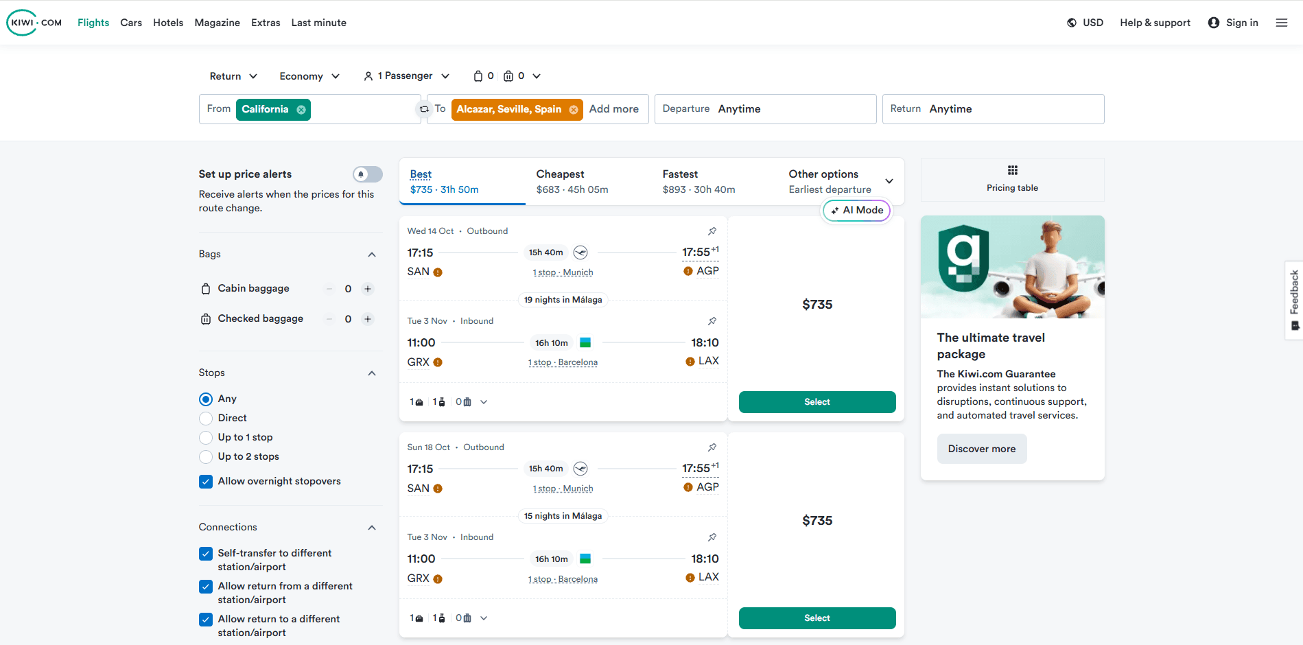 Kiwi.com — Best for Creative Routes (But Watch the Fees)