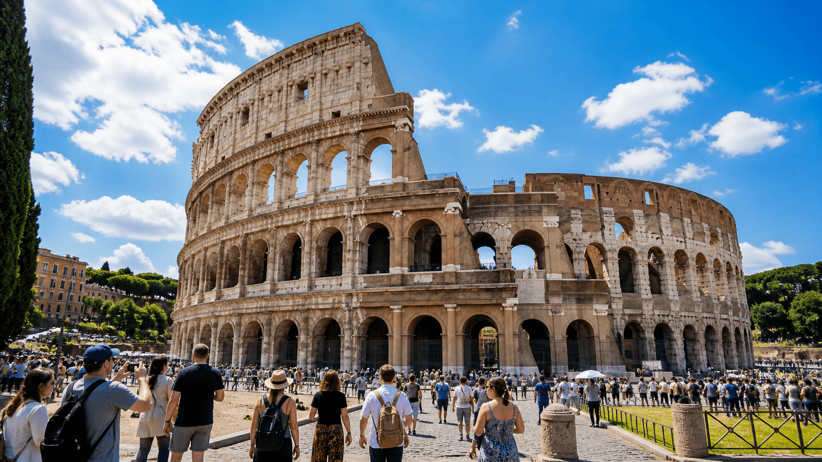 Colosseum in Rome with blue sky