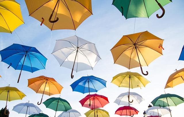 Colorful umbrella art installation