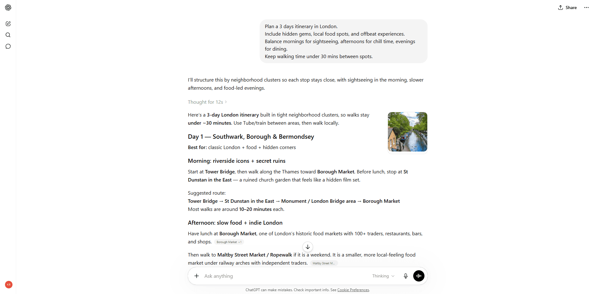 ChatGPT plan my trip to London