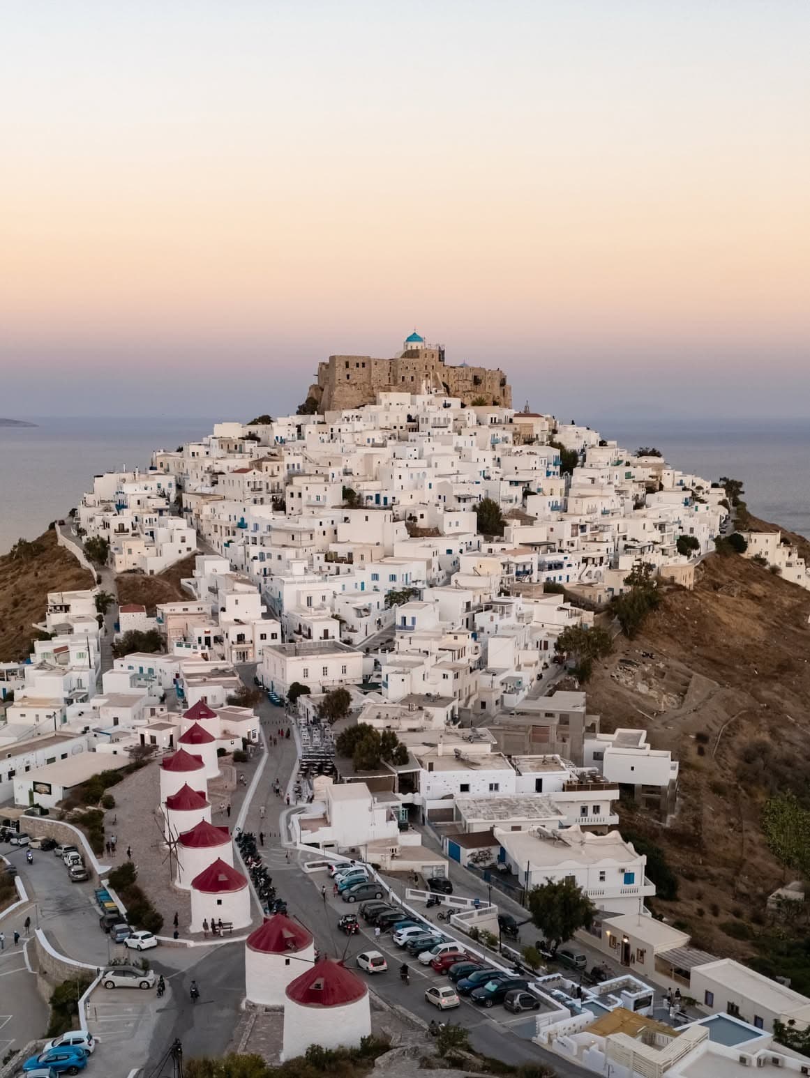 Astypalaia white hilltop town with castle, Dodecanese Greece
