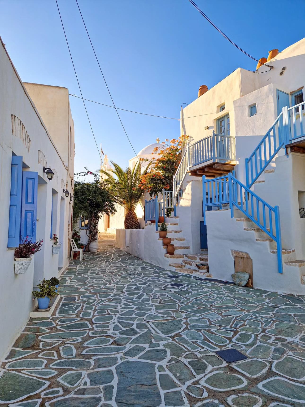 Folegandros Chora whitewashed village perched on a cliff, Cyclades Greece
